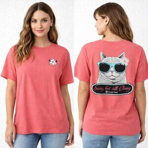 Itsa Girl Thing Coral Crew Neck Short Sleeve Graphic T-Shirt Womens Large